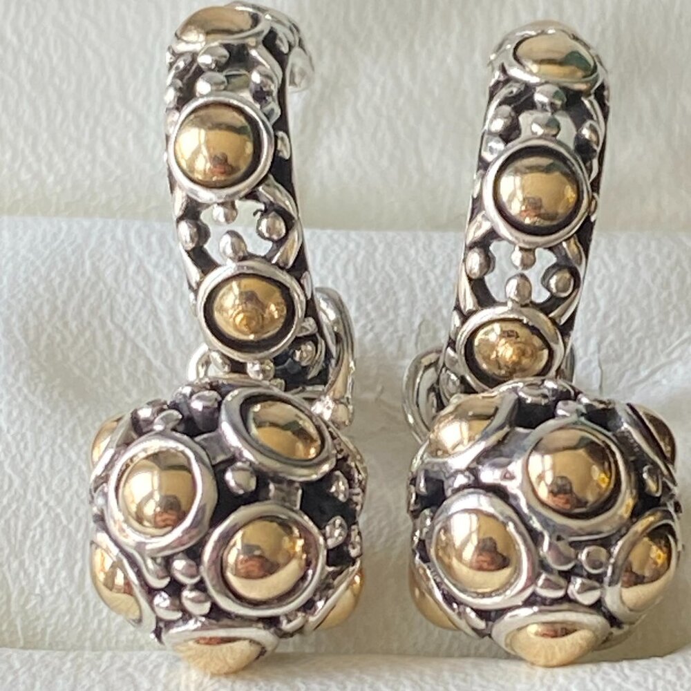 Two-Tone Gold and Silver Drop Hoop Earrings